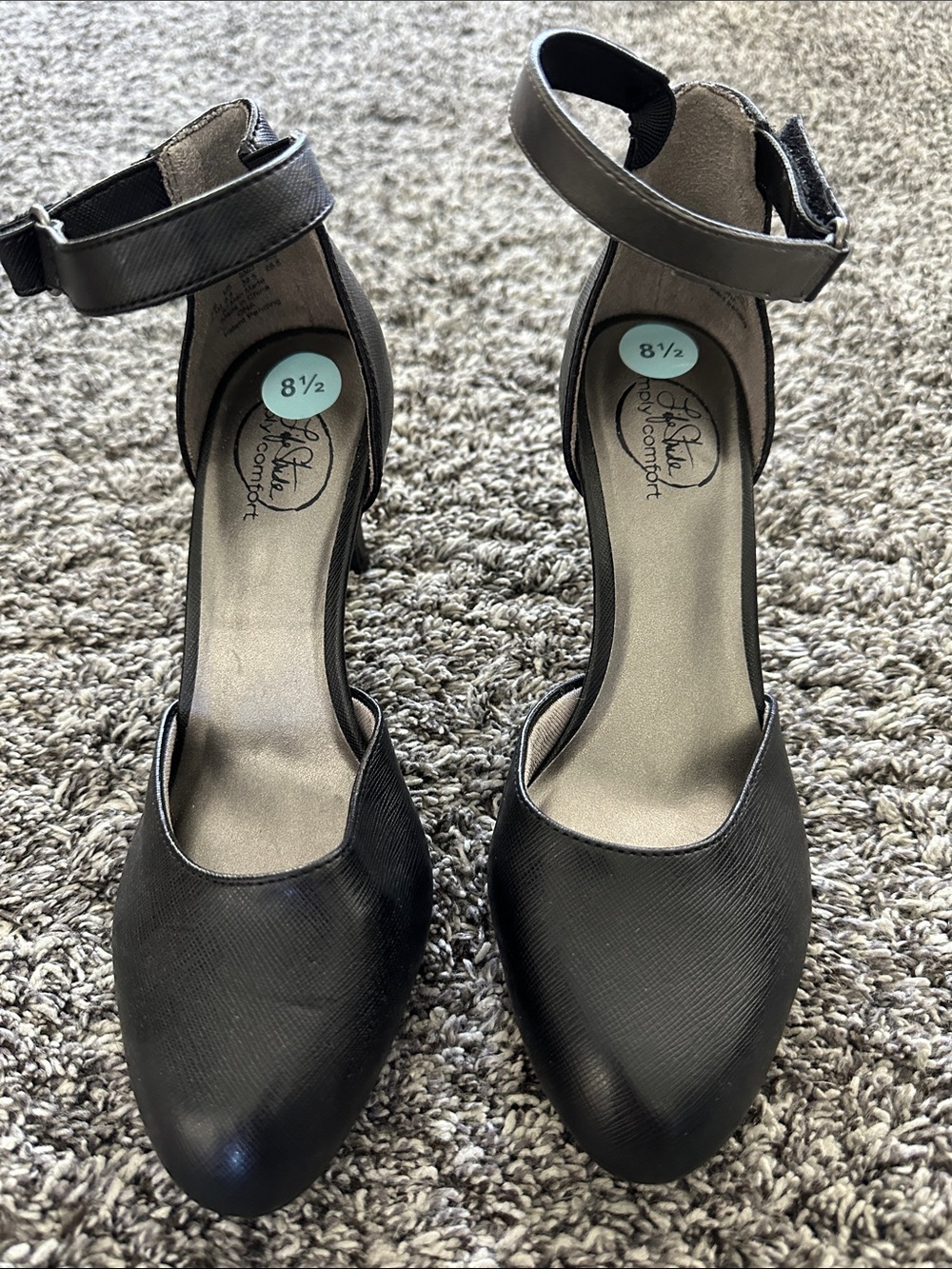 Life Stride Simply Comfort Black Textured Velcro Ankle-Strap Heels
